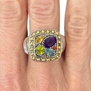 EFFY 925 Sterling Silver & 18K Gold Accent Gemstone Ring 1.54 TCW $850 Size 6.5